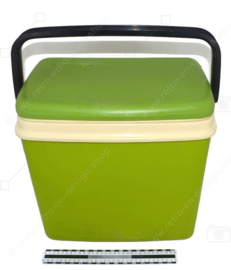 Vintage 1970er apfelgrüne Kühlbox von Curver mit Deckel und schwarzem Griff