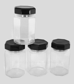 Medium glass storage jar with black cap by Arcoroc France, Luminarc Octime