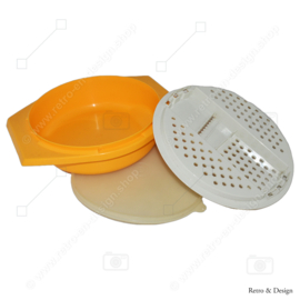 Vintage Tupperware grater bowl or grater bowl in yellow / white with lid