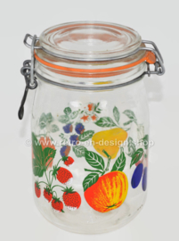 Vintage glass jar with fruit motif by Le Parfait Super