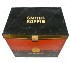 Lata estaño de mostrador de tienda vintage grande, H. Smith Koffie Groningen Hofleverancier.