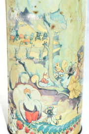 Boîte à biscuits vintage cylindrique réalisée par De SPAR avec des personnages de contes de fées