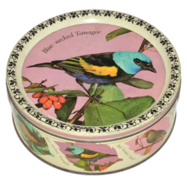 Seltene Vintage Bonbondose von Mackintosh mit Bildern von verschiedener Singvögeln
