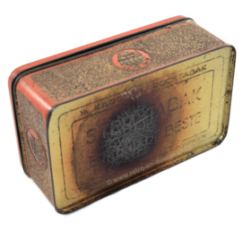 Tobacco tin in orange/gold with embossed decorations of ships for star-tobacco by Niemeijer
