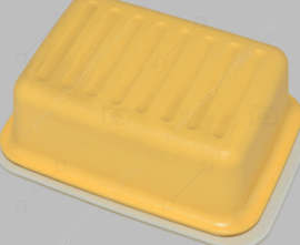 Plato de mantequilla Tupperware vintage con tapa amarilla y fondo blanco