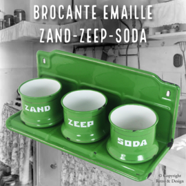 "Authentisches Vintage-Emaille 'Zand-Zeep-Soda'-Regal mit Behältern