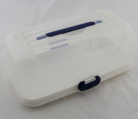 Emsa transparent plastic bread bin with blue closure and handle
