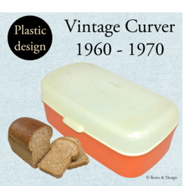 Vintage Curver plastic bread bin in orange with white lid