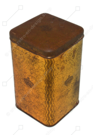 Vintage gold-coloured rectangular standing sugar canister with Juliana and Wilhelmina of the Netherlands