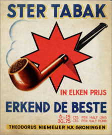 Vintage blik voor tabak van Niemeijer “Roode-Ster Lichte Geurige Rooktabak”