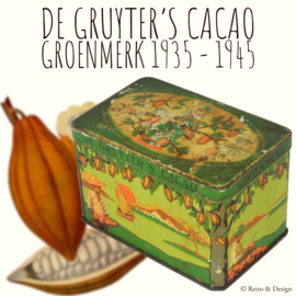 Lata de cacao vintage rectangular con tapa abatible, "Cacao de De Gruyter", Groenmerk