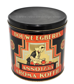 Round cylindrical stock tin for coffee , Douwe Egberts anno 1753 aroma coffee