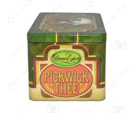 Vintage blikken trommel voor Pickwick thee van Douwe Egberts met afbeelding van koets of rijtuig met paarden en herberg