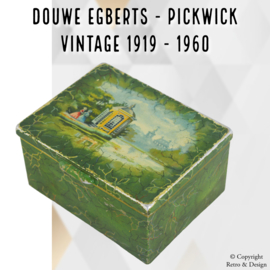 Betoverend Vintage Douwe Egberts / Pickwick Theeblik: Tijdloze Elegantie met Twee Dames bij een Theehuisje