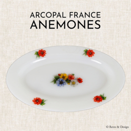 Fuente de servir ovalada vintage con patrón de flores "Anemones" de Arcopal France