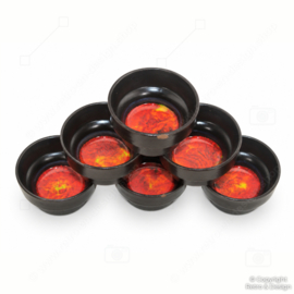 Vintage 8-delige keramische serveerset jaren 60/70 – rood-oranje lavaglazuur