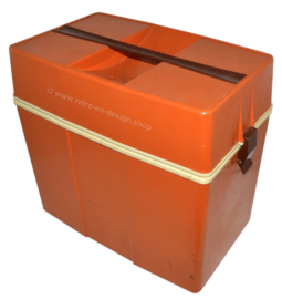 Vintage Kunststoff Kühlbox aus den 70er Jahren in Orange-Braun und Weiß