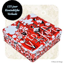 Square cookie tin 125 years Verkade in red, white and black