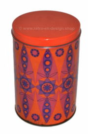 Vintage orange Tomado BlechdDose mit kaleidoskopischem Muster