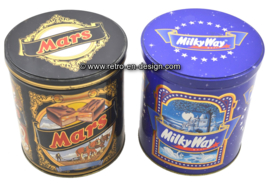 Vintage runde Blechdosen für Mars und Milky Way