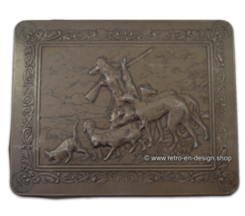 Large vintage tin box with a hunting scene