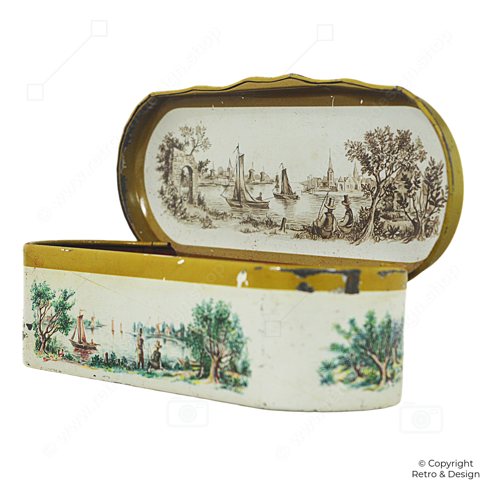 Boîte à Cuillères à Thé Vintage Douwe Egberts (1954) – Doublure Rouge & Motifs de Voiliers