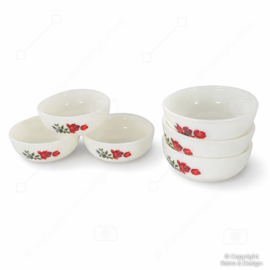 Vintage JAJ Milk Glass Dessert Bowls – Set of 6 – Red Rose Design – 1960s/70s