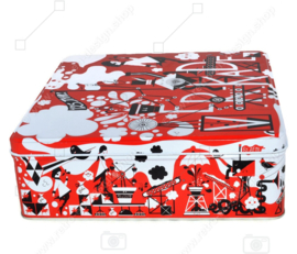Square cookie tin 125 years Verkade in red, white and black
