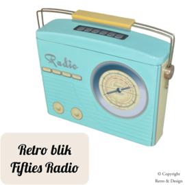 "Relive the Nostalgia: Vintage Retro Radio Candy Tin in Blue and Light Yellow!"