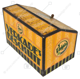 Large yellow vintage shop counter tin “VERKADE’S RUSK”