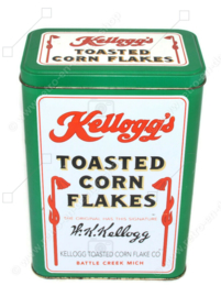 Vintage Blechdose für Kellogg's Cornflakes, grüne Vorratsdose, There's a Good Time Coming