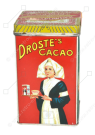 Vierkant vintage cacaoblik met los oversluitdeksel, "Droste's Cacao", Twee Haarlemse Meisjes