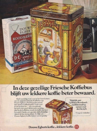 Kaffeedose aus Blech von Douwe Egberts mit nostalgischen Motiven und passender einer Tasse