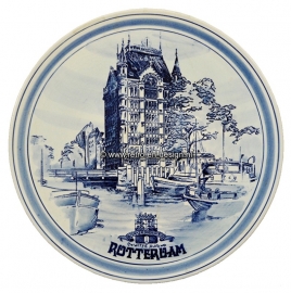 Placa ornamental Rotterdam Holanda, Witte  Huis 'Sterker door strijd'. Delfts pintado a mano