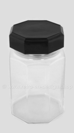 Medium glass storage jar with black cap by Arcoroc France, Luminarc Octime