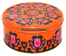 Rundes orange vintage Biskuitdose mit Tulpemuster