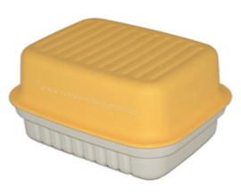 Vintage Tupperware Cracker Aufbewahrungsbox in gelb / weiß