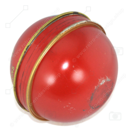 Red spherical metal box, in the shape of an Edam cheese ball by J. Laming & Sons, Rotterdam