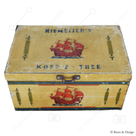 Medium-sized vintage tin for Niemeijer's Koffie - Tea with images of a galleon/sailing ship