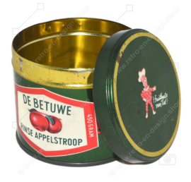 Vintage tin of Rinse apple syrup from Kon. Me de Betuwe Tiel, inh. 450 grams with an image of Flipje