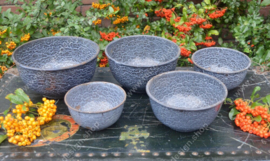 Brocante set of five nest bowls in gray cloudy enamel