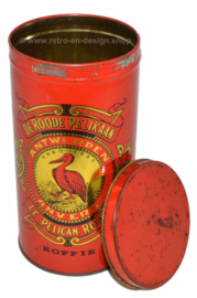 Vintage coffee tin, coffee box De Roode Pelikaan, Antwerp. Le Pelican Rouge, Anvers