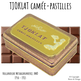"Vintage Elegance: Tjoklat Chocolate Tin with Purple-Gold Camée Decor"