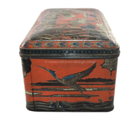 Large rectangular vintage tin by Van Melle  decorated with flamingos and cranes