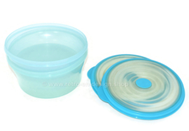 Set van twee vintage Tupperware Adapta schalen of kommen in blauw met flexibel deksel