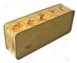 Lata rectangular vintage con abejas. Pastel de miel pura, Zuivere honingkoek Slingerkoek