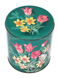 Vintage green tin for Beyers coffee Antwerp with floral decor