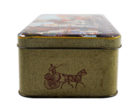 Vintage tin with horse and carriage in front of The Lion Inn