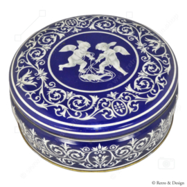Vintage Round Blue and White Cookie Tin with Cherubs by General Biscuits