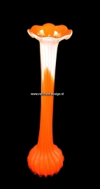 Glazen soliflore éénbloemsvaas. Oranje / wit
